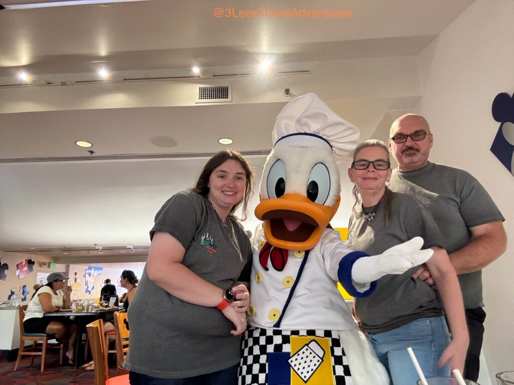 There is Never a dull moment at Chef Mickey’s when Donald Duck is around.
