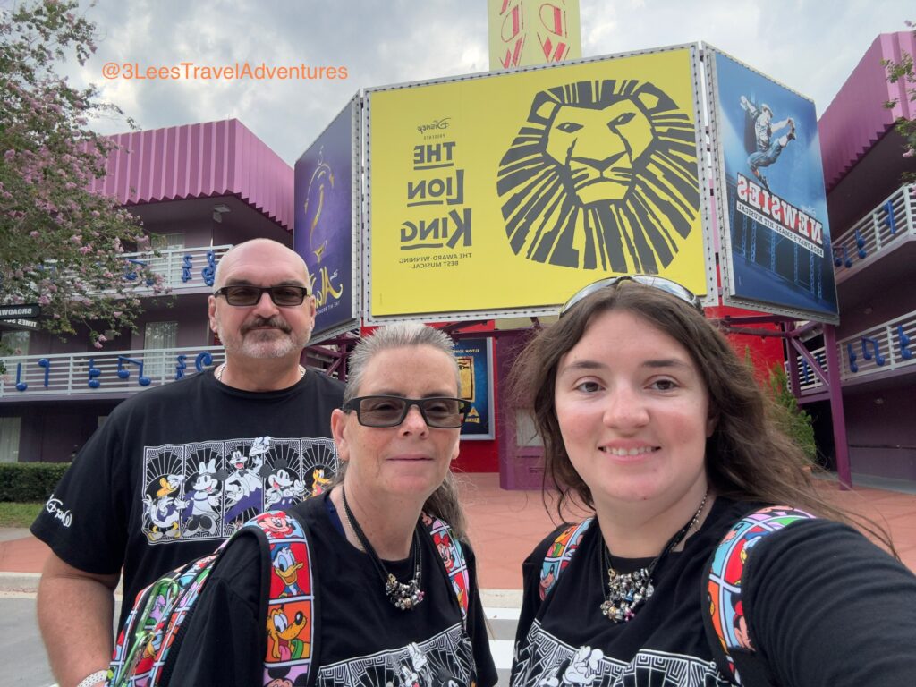 3 Lee's Travel Adventures loved checking out the Disney Broadway Musical Billboards at Disney's All-Star Music Resort's Broadway Hotel Section.