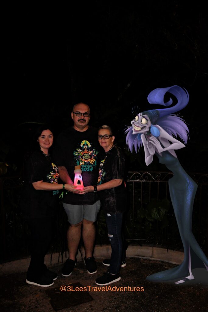 Yzma's Potion did not work on the 3 Lee's Travel Adventures, but it did get us this cool Magic Shot of Her at Mickey's Not-So-Scary Halloween Party in 2024.