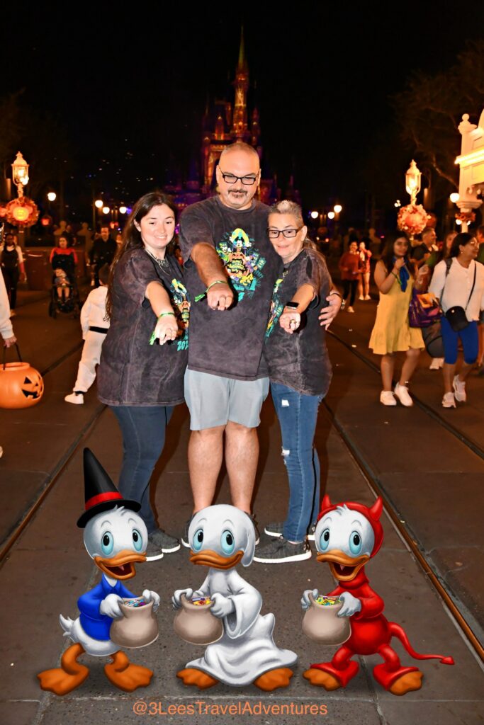 Trick-or-Treat. Trick-or Treat for Halloween. 3 Lee's Travel Adventures loved getting to get the Trick-or-Treat Magic Shot with Huey, Dewey, and Louie on Main Street, U.S.A. during Mickey's Not-So-Scary Halloween Party 2024.