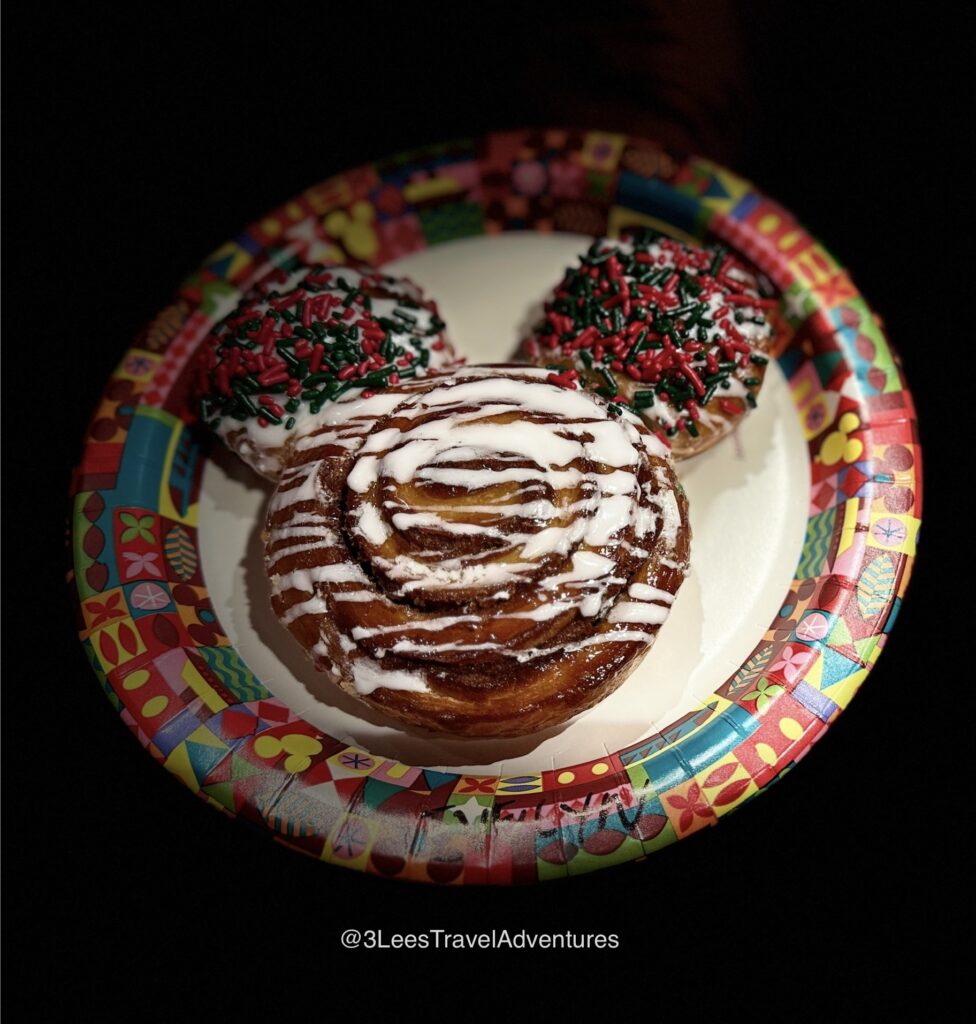 We love Mickey Cinnamon Rolls, and this Christmas Exclusive One from the Main Street Bakery was Fabulous.