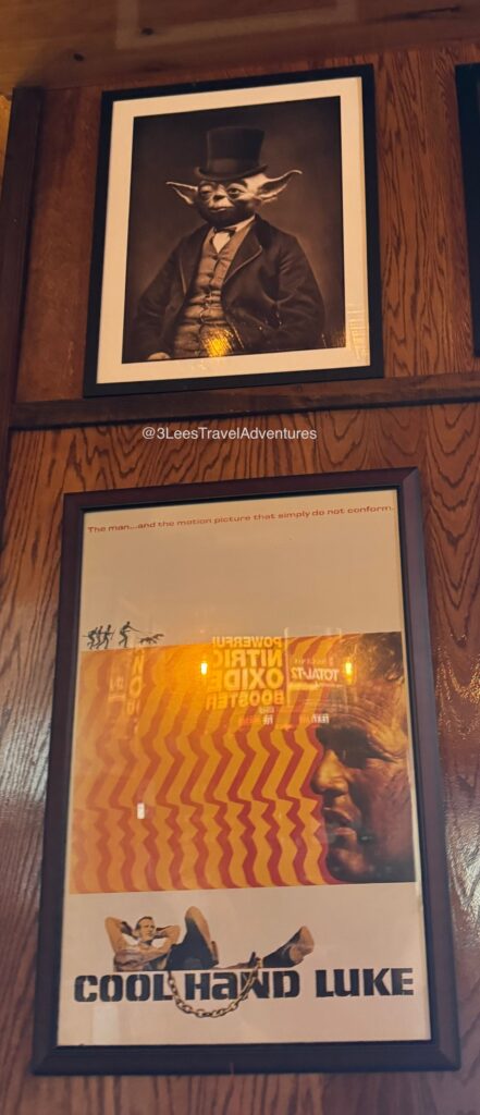 Movie Posters as well as Pictures of Actors adorn the walls of 1720 Burger Bar, except for on the Wall of Mirrors.