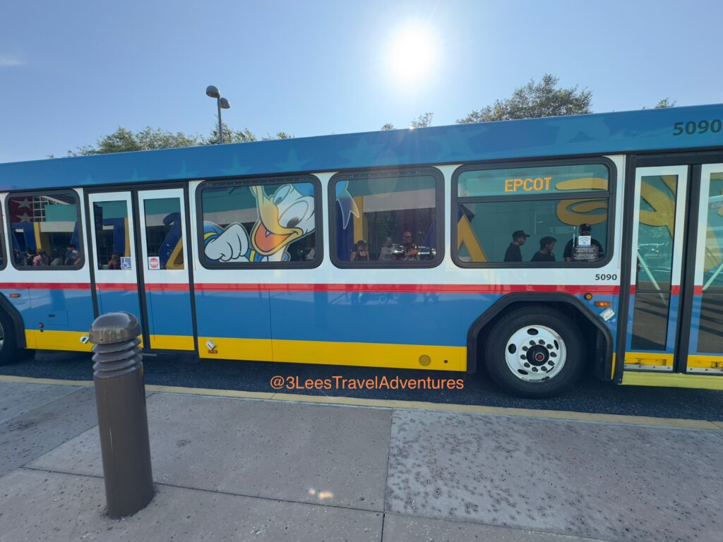 We boarded a Donald Duck Bus at Disney's All-Star Music Resort to transport us to EPCOT for a day filled with World Travel.