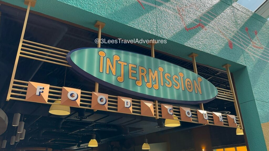 The Intermission Food Court, located in Melody Hall at Disney's All-Star Music Resort, offers a Large Variety of Options for Breakfast, Lunch, Dinner, Snacks, and Refreshments.