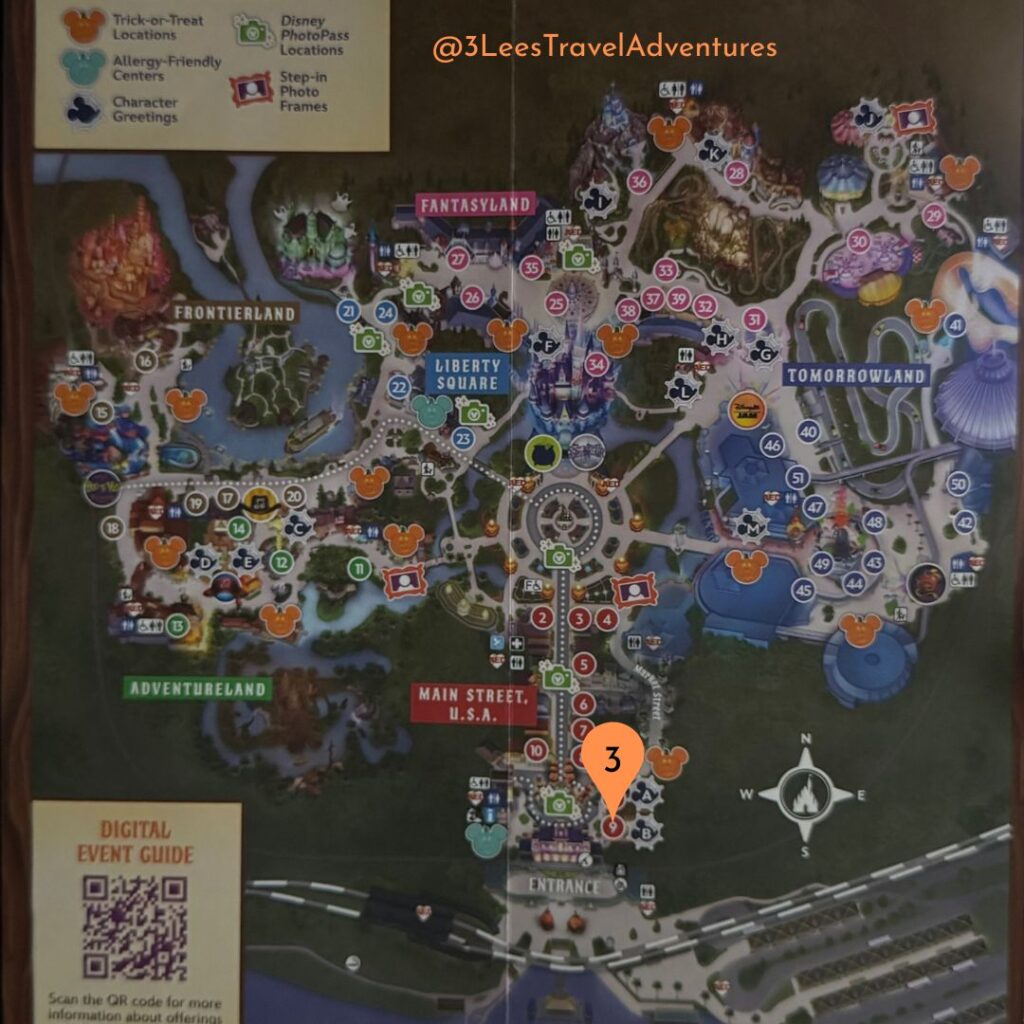 3 Lee's Travel Adventures watched the 11:15 pm Mickey's "Boo-to-You" Halloween Parade from the front porch of the Town Square Theater in 2024.