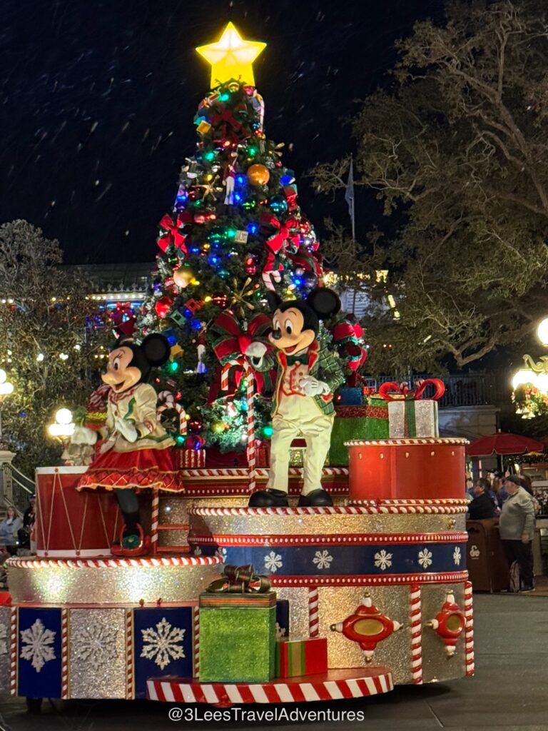 Mickey Mouse and Minnie Mouse wish all of their friends a Merry Christmas to start off Mickey's Once Upon a Christmastime Parade.