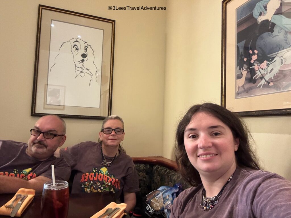 We, 3 Lee's Travel Adventures, LOVE to eat at Tony's Town Square Restaurant. The Lady and the Tramp touches add to the atmosphere of this amazing, delicious dining option.