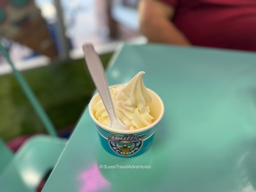 A Small Soft Serve Vanilla Ice Cream in a Cup from Smiling Scoops. YUMMM!!