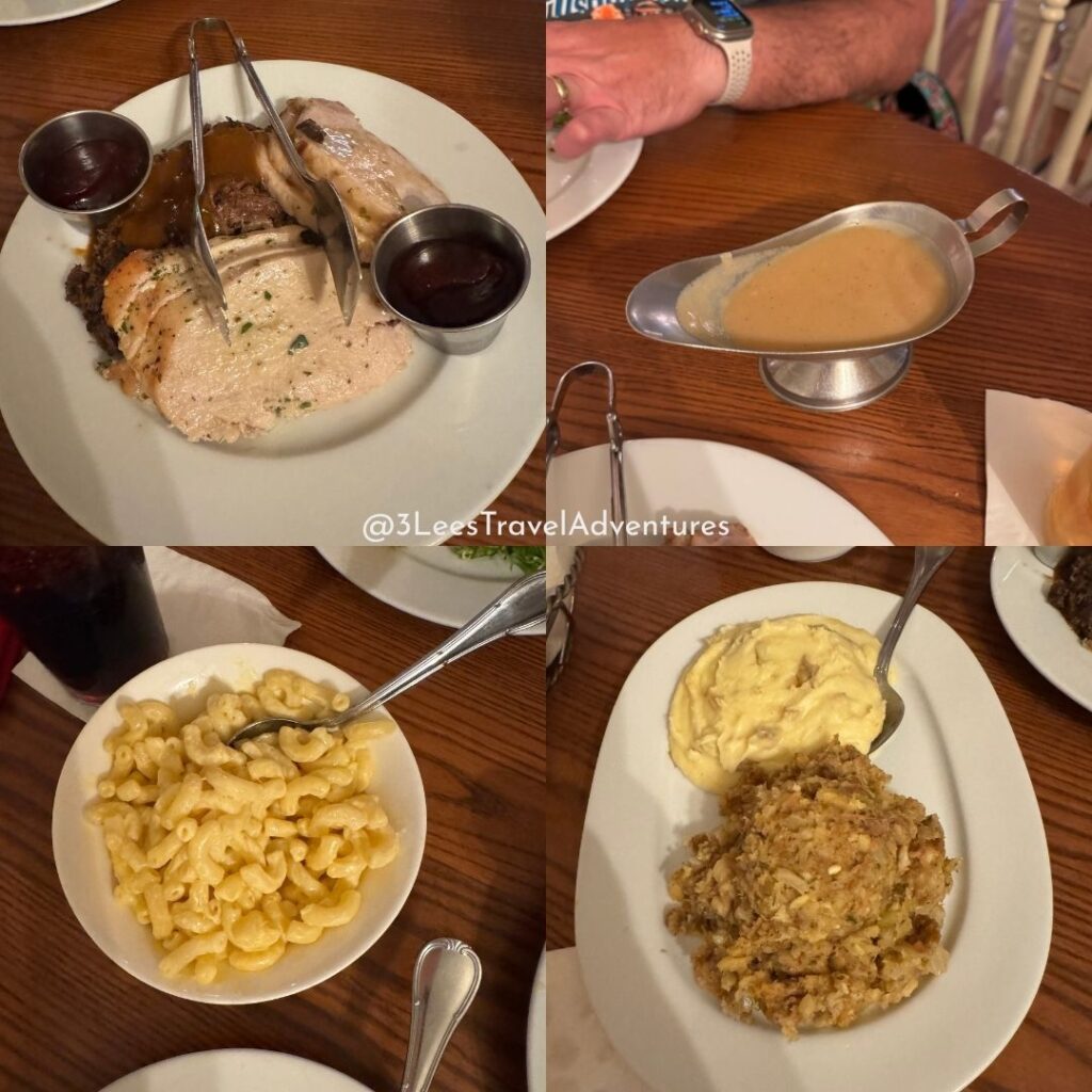 The Main Course at The Diamond Horseshoe is called the Saloon Feast. It is truly a Traditional American Holiday Meal that is served year-round at Walt Disney World. Plus, It is YUMMY!!