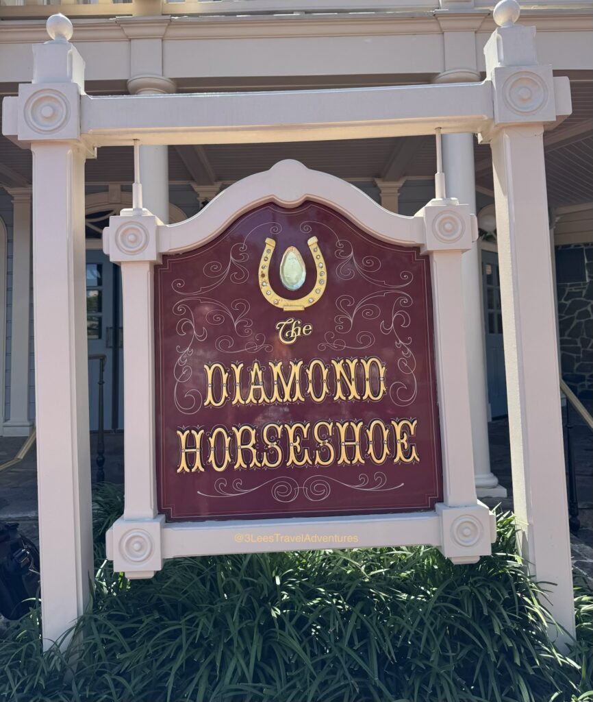The Diamond Horseshoe is located in Liberty Square in the Magic Kingdom. This Old West Style Restaurant transports Guests to the Days when the West was Really Wild.