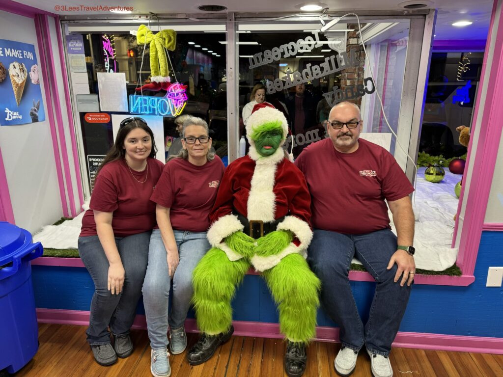 We, 3 Lee's Travel Adventures, enjoyed heading to Smiling Scoops Ice Cream Shop on December 13, 2025 for some Delicious Sweet Treats. We even got to meet the Grinch while we were there.